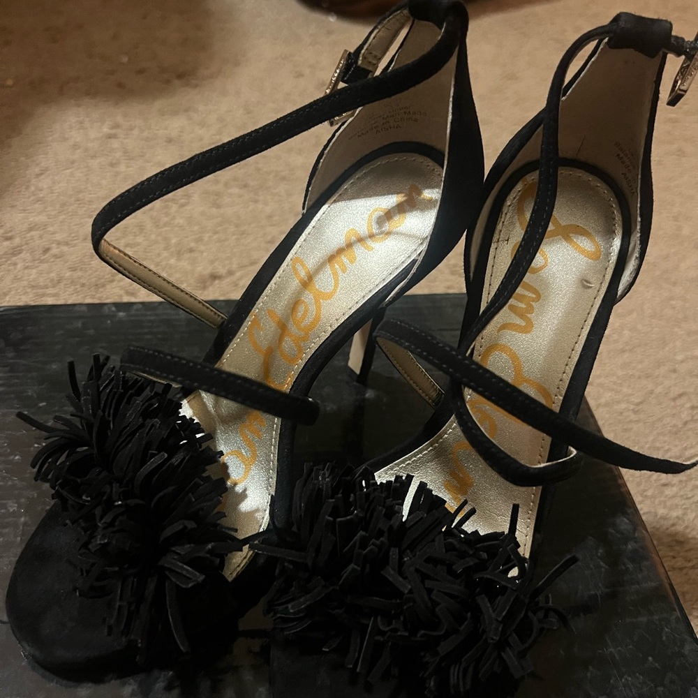 Sam Edelman Black Strappy Fringe Heels
